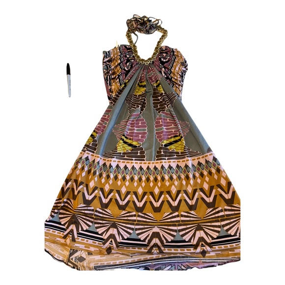 Sky silk dress with stone detail and gold chain detail - Picture 2 of 11